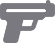 A gray and green pixel art gun with the letter p on it.